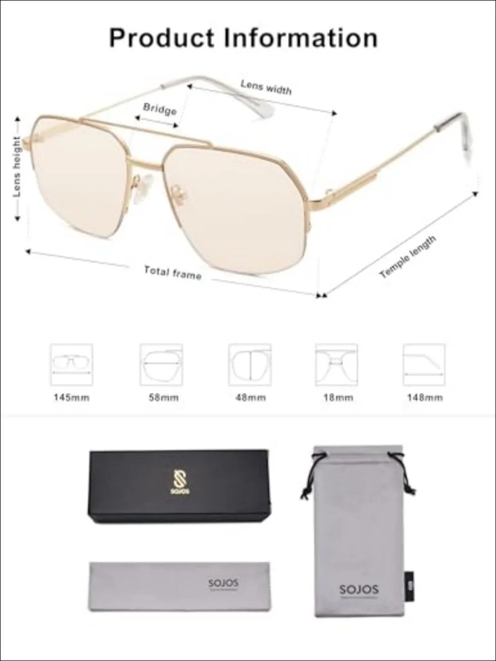 Semi-Rimless Aviator Sunglasses UV400 Metal Frame Unisex